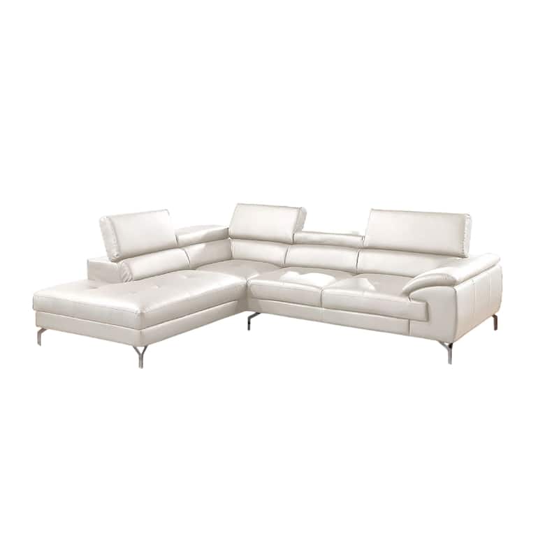 Doel 2pc Sectional Sofa Set w Right Facing Chaise, White Faux Leather