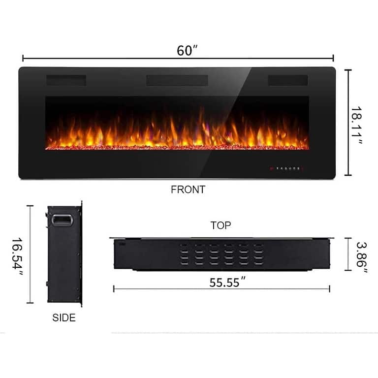 Modern Recessed Wall-mounted Multicolor LED Electric Fireplace, Ultra-thin and Low Noise - 60INCH