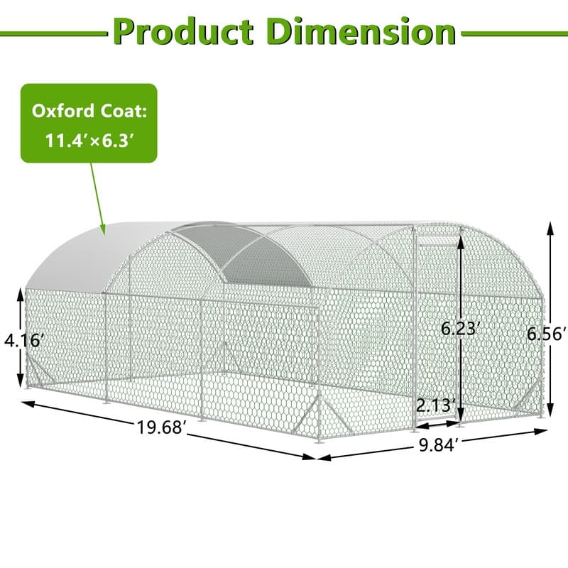 Large Walk-In Metal Chicken Coop – Dome-Shaped Poultry Run with Waterproof & UV-Resistant Cover, Heavy-Duty 1" Tube Frame .