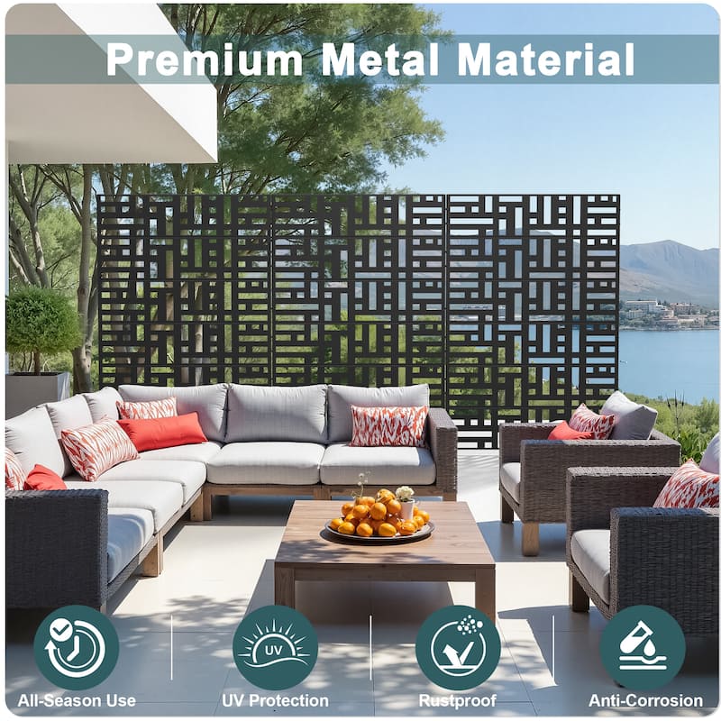 Dovelina 6ft.Outdoor Freestanding Metal Privacy Screen Decorative Garden Fence - 72"x94"