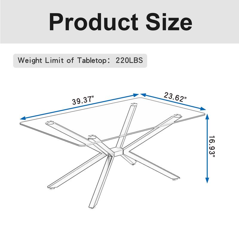 39.37" Rectangle Black Glass Coffee Table,Stylish Design with Black Metal Legs, Coffee Table for Living Room
