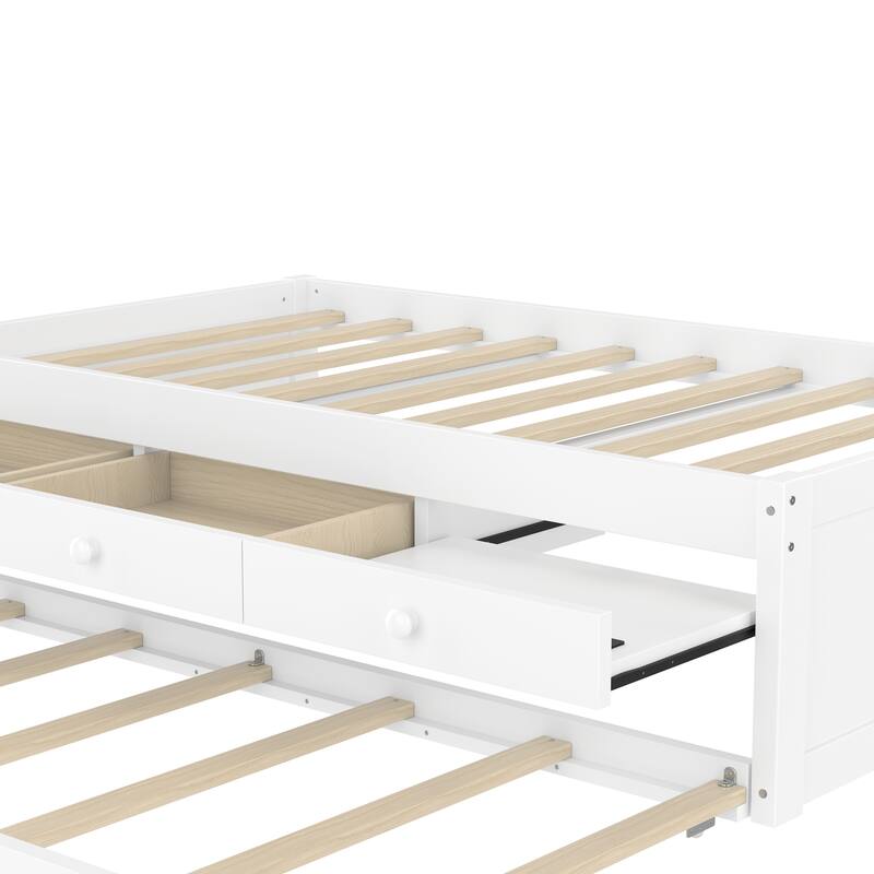 Full/Twin Platform Bed with Trundle, 2 Drawers & Built-in Power Outlets