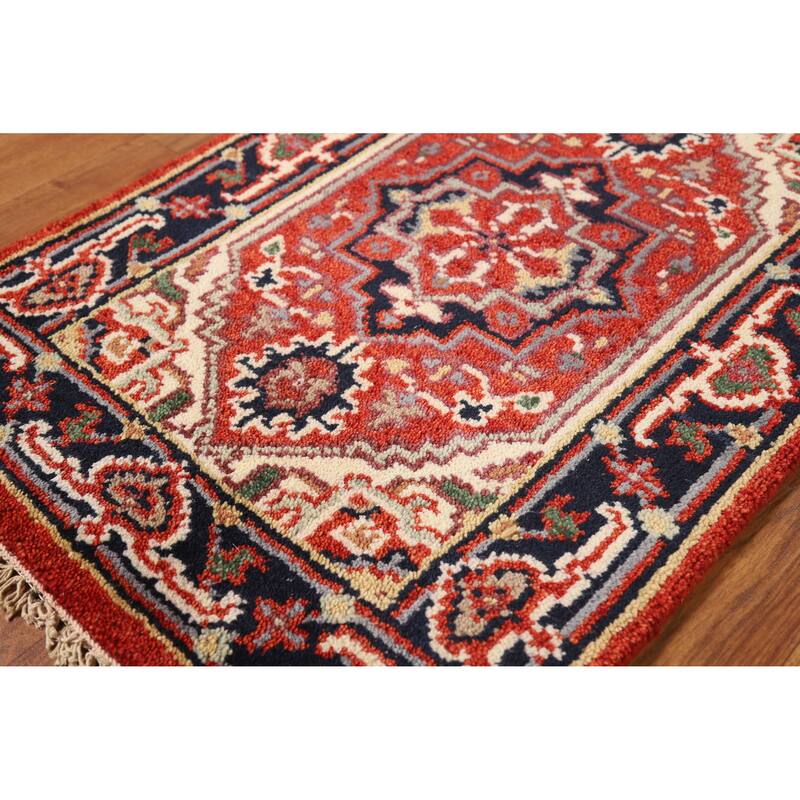 Geometric Heriz Serapi Oriental Rug Hand-Knotted Foyer Wool Carpet - 2'0" x 3'0"