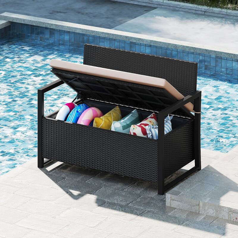 Costway Patio Storage Bench Wicker Loveseat with Built-in Storage & - See Details