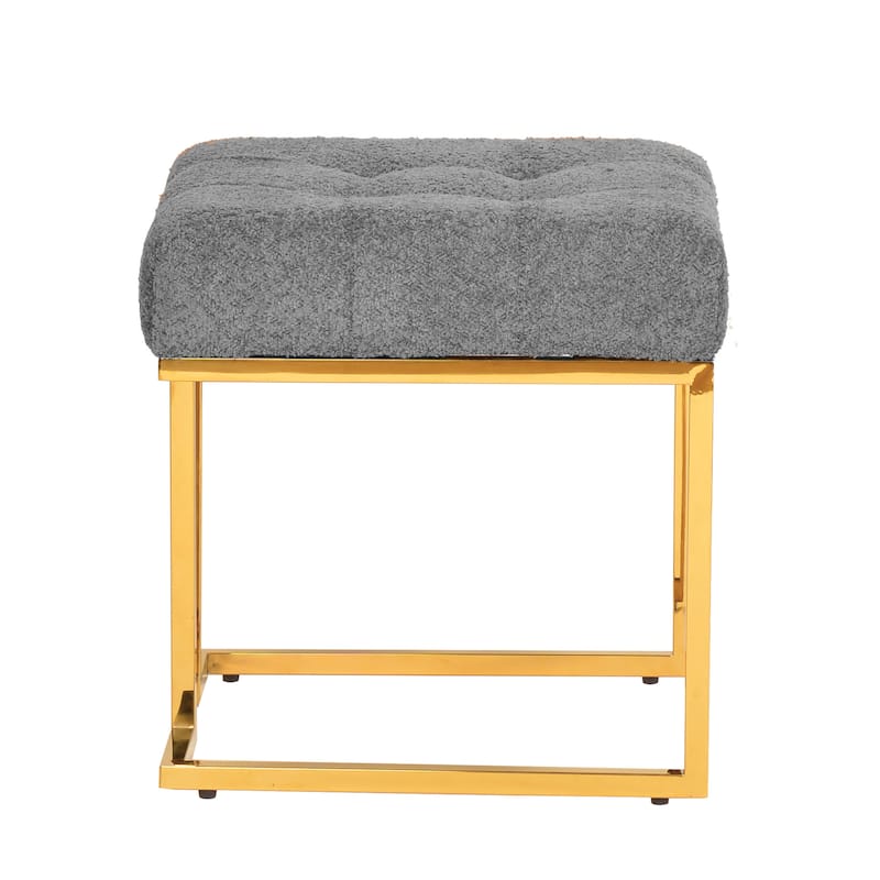 Art Deco Tufted Velvet Upholstered Stool with Stainless Steel Legs - 17.8"L x 17.8"W x 18.5"H