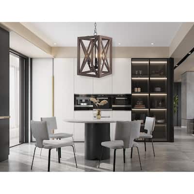 Adjustable 3-Light Wood Candle Rectangle Chandelier