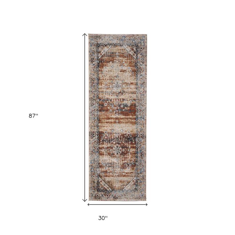 HomeRoots Abstract Bohemian Runner Area Rug - 87.00 in. x 30.00 in. x 0.47 in.