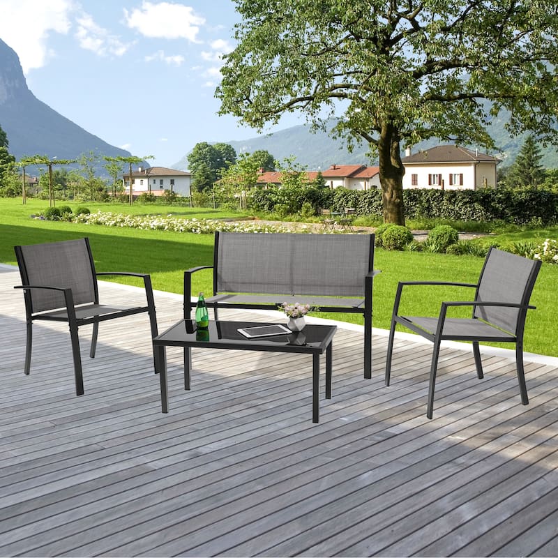 LIVOOSUN Patio 4pcs Textilene Conversation Set /w a Coffee Table - AshGray
