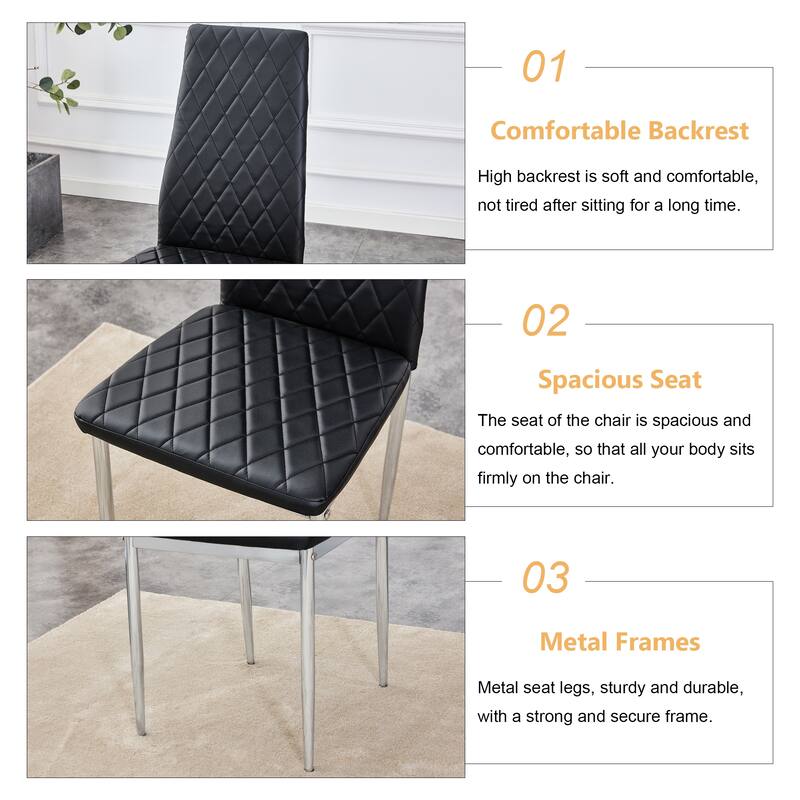 Grid armless high backrest dining chair, black chair and 6-piece set of electroplated metal legs, office chair - Black