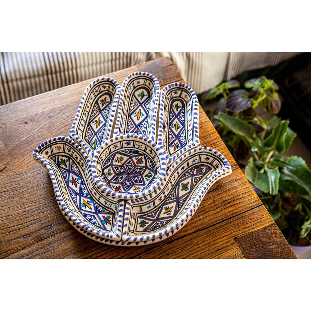 Bohemian Hamsa Dipping and Serving Set - Versatile Handcrafted Ceramic Decor