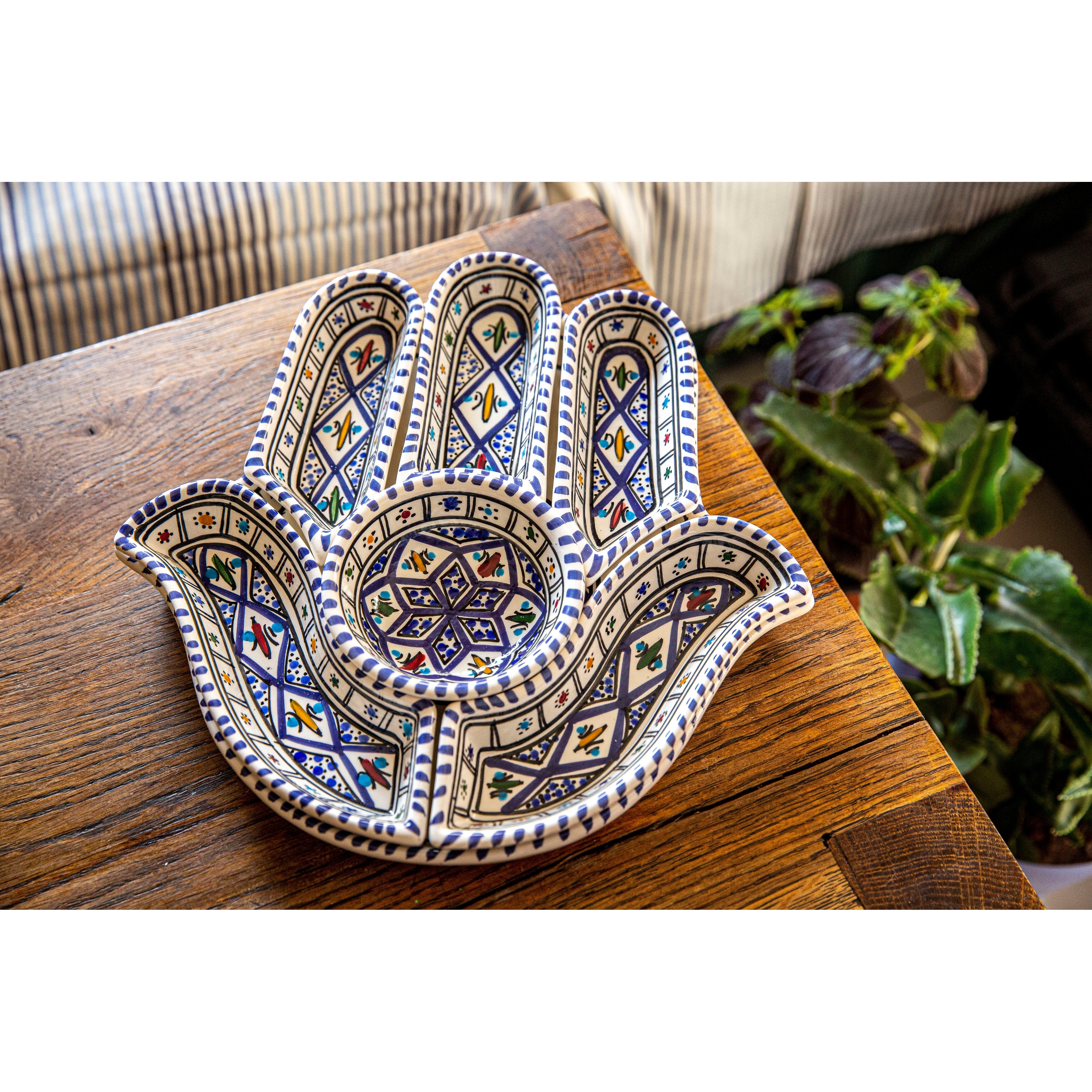 Hamsa Ceramic Dipping and Serving Set, 6-Piece, Dishwasher Safe