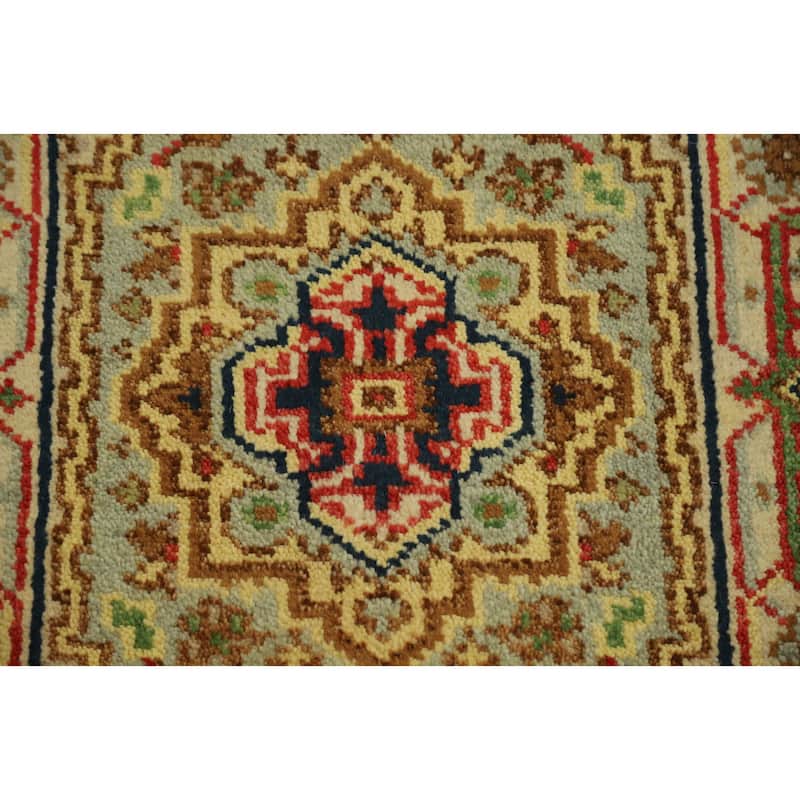 Hand Knotted Oriental 100% Wool Carpet Traditional Medallion Green Heriz (serapi) Area Rug - 3' 0'' X 2' 0''