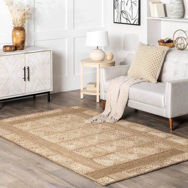 slide 2 of 9, Nuloom Bronya Solid Tiled Jute Area Rug 5' x 8' - Natural - Rectangle