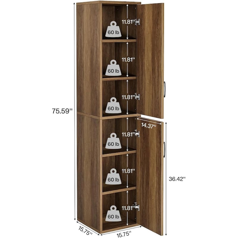 75.39-Inch Wood Storage Cabinet, Tall Floor Cabinet with 2 Doors and 6 Shelves