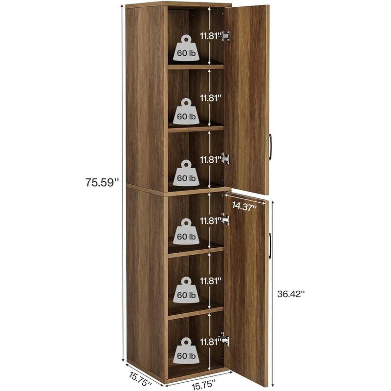 White/ Nature Wood Storage Cabinet with 2 Doors and 6 Shelves