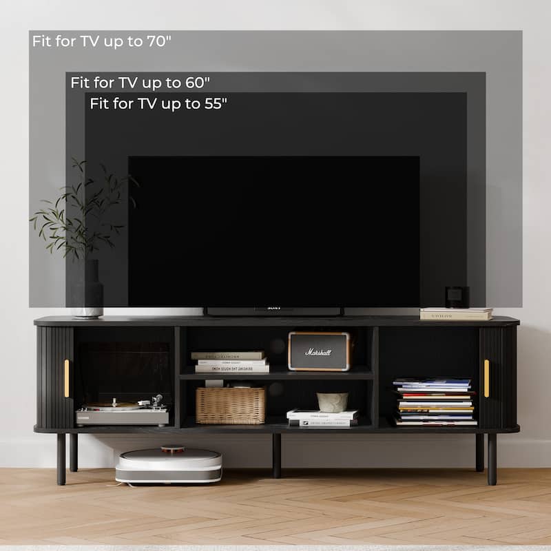 Mid-Century Modern Media Console, Tambour TV Stand with Storage Cabinet and Shelf