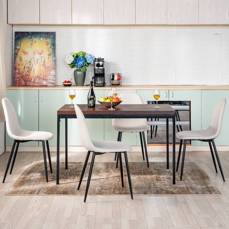 Modern Mid Century Kitchen Table, 47in Farmhouse Rectangular Walnut Dining Table for Dining Room,Apartment, Brown