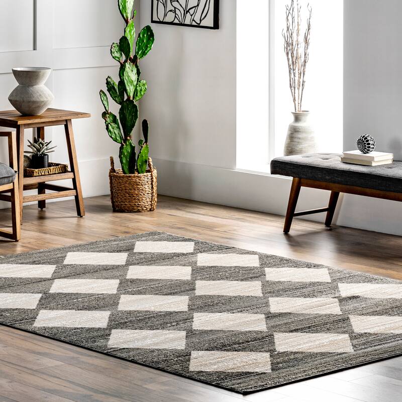 Nuloom Gianna Contemporary Geometric Checker Tile Area Rug - 4' 3" x 6' 3" - Grey - Rectangle