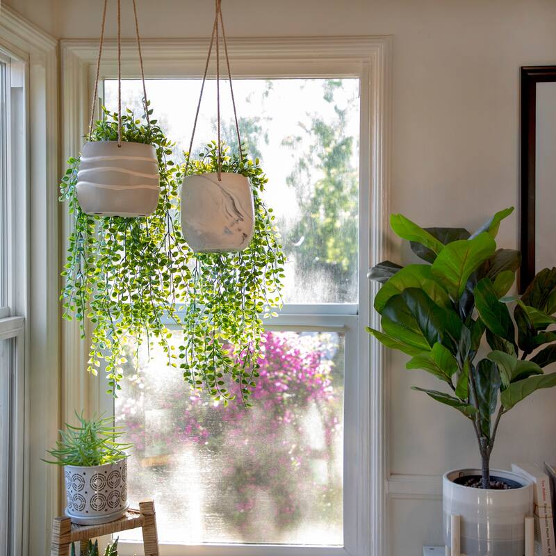 Sagebrook Home Neutral Textured Ceramic Hanging Planter