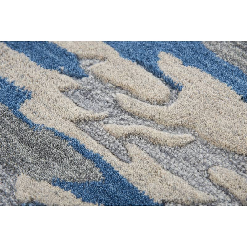 Alora Decor Flare Abstract Blue, Cream, and Grey Hand-tufted Wool Rug
