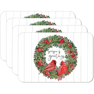 Country Christmas 4 Pack Reversible Easy Care Flexible Plastic Placemats Made in The USA BPA Free Easily Wipes Clean