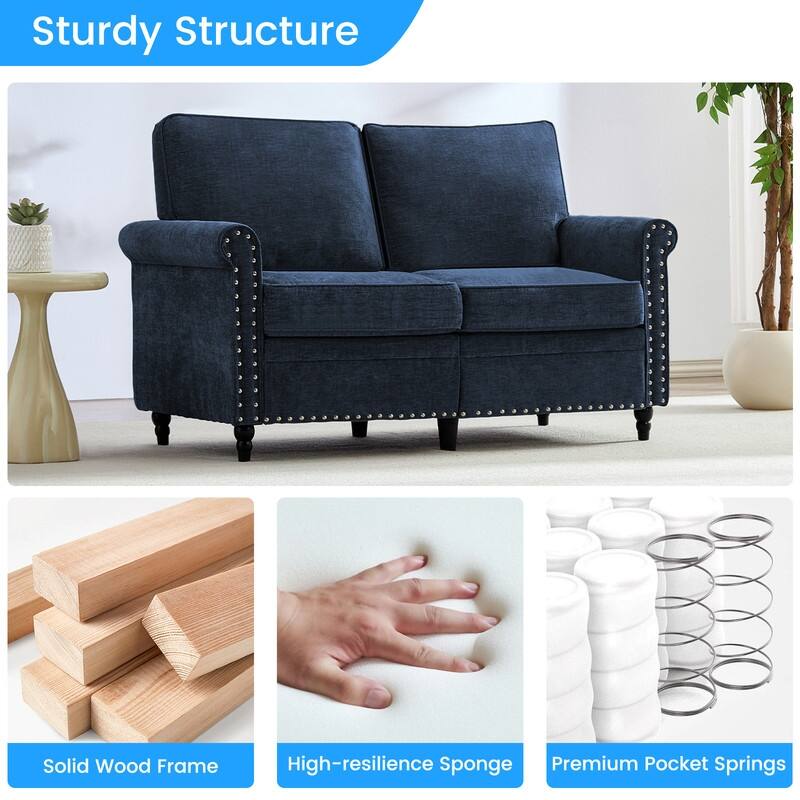 Mixoy 53.9''Chenille Living Room Sofa,Modern 2-Seater Sofa Couch,Loveseat Sofa with Unique Riveted Look