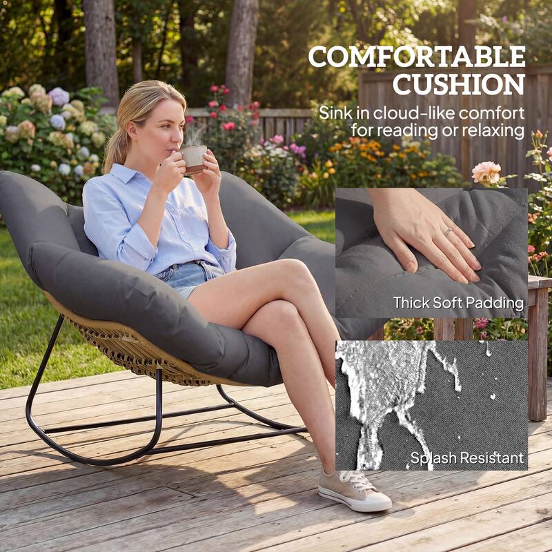 Outsunny Papasan Rocking Chair, Wicker Oversized Indoor Outdoor Rocking Chair with Cushion