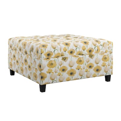 Yellow Floral Storage Ottoman