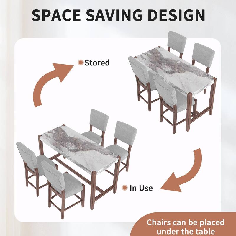 Space-Saving Dining Set - Marble Table & 4 Chairs