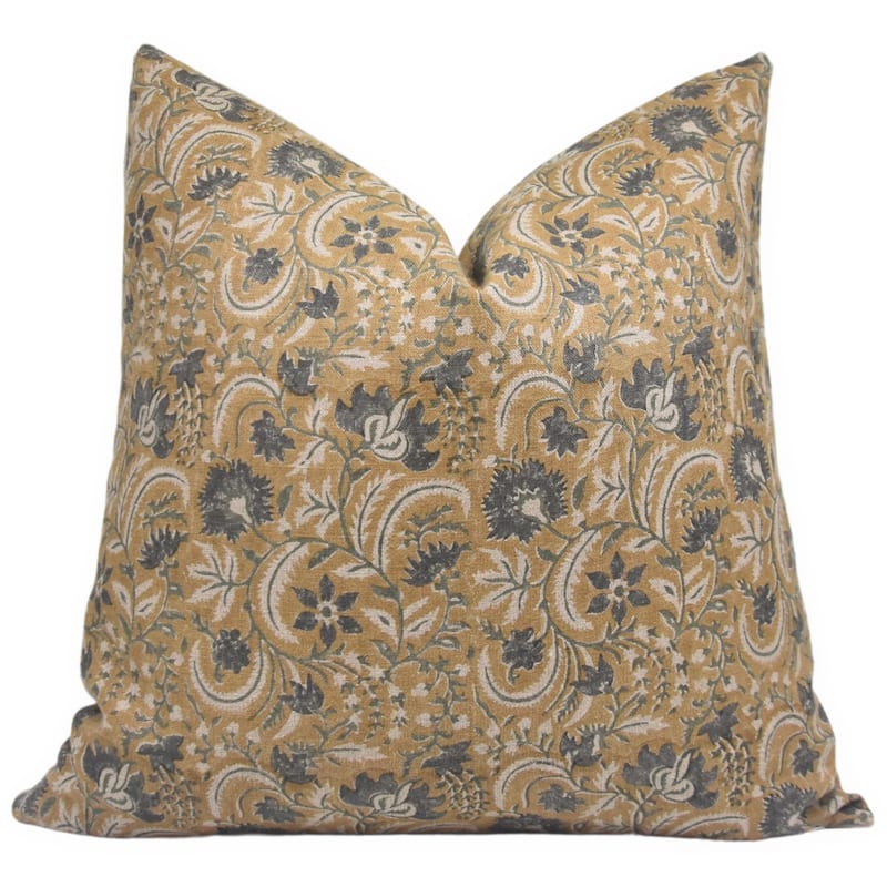 Linen Square Block print pillow Cover - Kundanvan - Pillow Covers - 16" x 16"