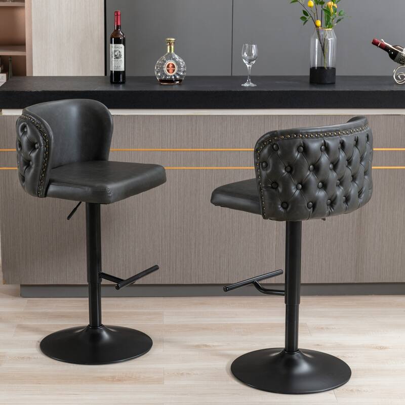 Swivel Barstools Adjusatble Seat Height, Modern PU Upholstered Bar Stools with the whole Back Tufted - N/A