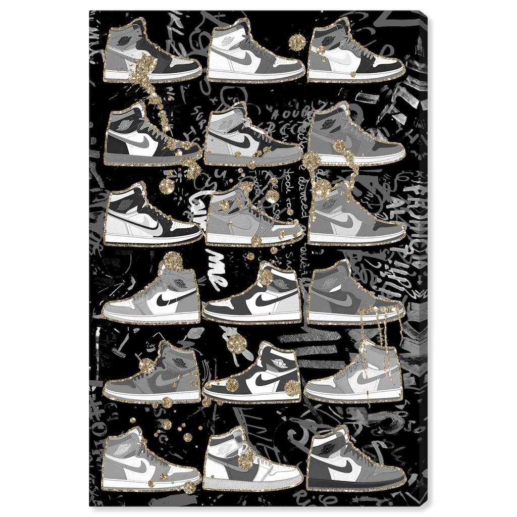 Notoriart Black And White Sneaker Collection Gallery Wrapped Sneaker 1 Piece Canvas Wall Art
