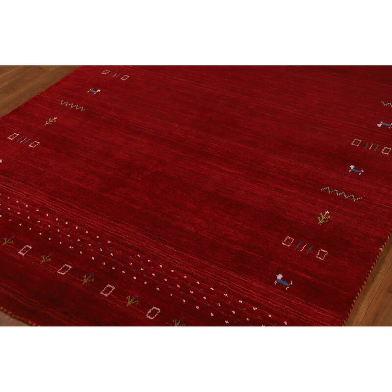 Hand Knotted Oriental 100% Wool Carpet Tribal Animal Pictorial Red Gabbeh Area Rug - 7' 6'' X 5' 0''