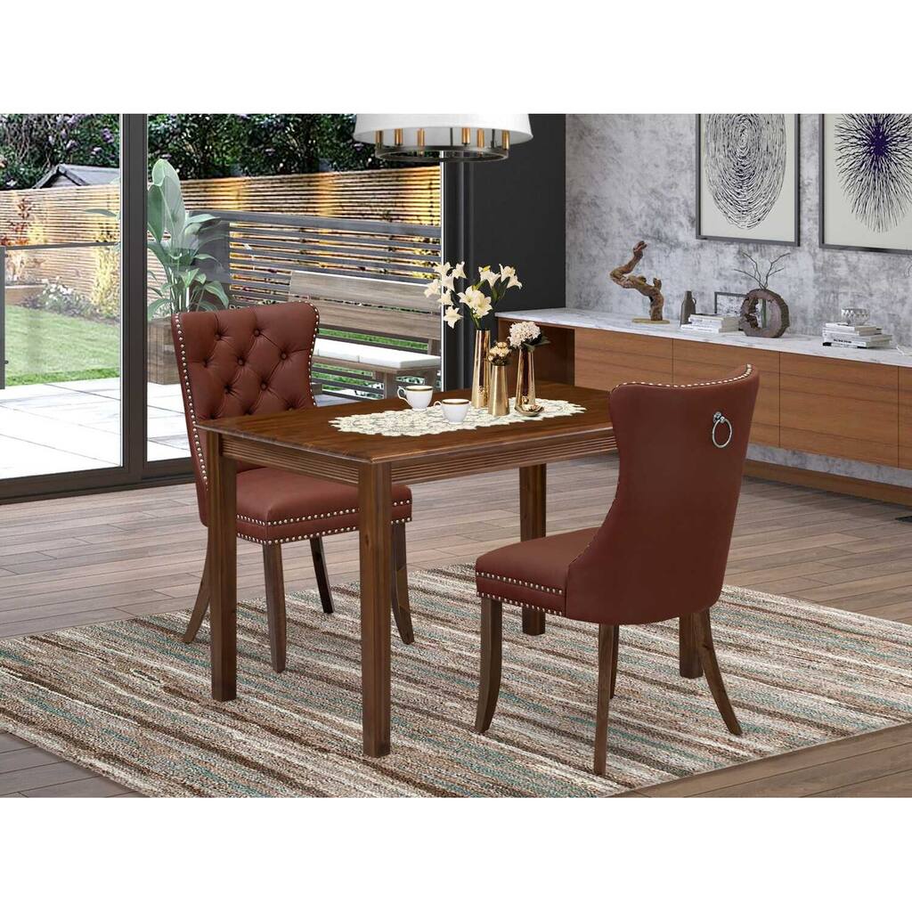HomeStock 3-Pc Antique Walnut Finish Rectangular Solid Wood Top Dining Table Set