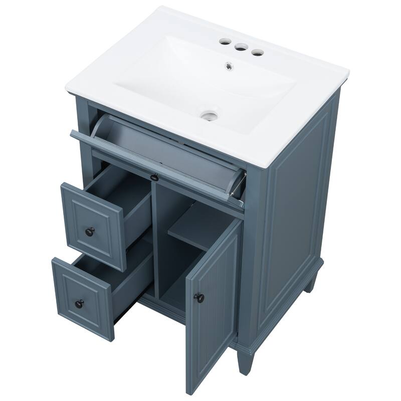 Roomfitters 24" Bathroom Vanity with Sink, Solid Wood Frame, Flip Drawer, 2 Side Drawers & Adjustable Shelf