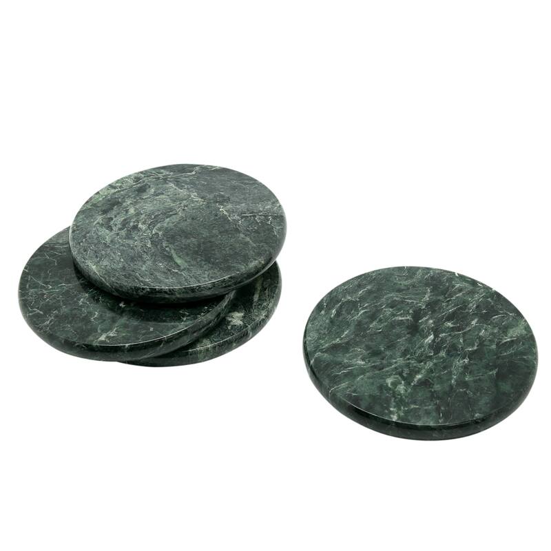 Creative Home 4" Genuine Green Marble Stone Set of 4 Round Coaster Set - Green