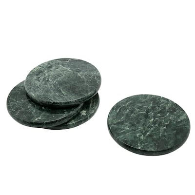 Creative Home 4" Genuine Green Marble Stone Set of 4 Round Coaster Set