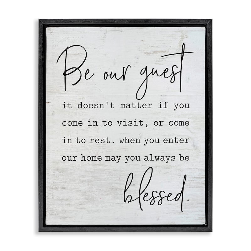 Stupell Be Our Guest Home Family Inspirational Word On Wood Texture Design Floater Frame - Off-White - 17 x 21 - Black