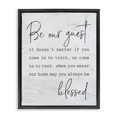 Stupell Be Our Guest Home Family Inspirational Word On Wood Texture Design Floater Frame - Off-White