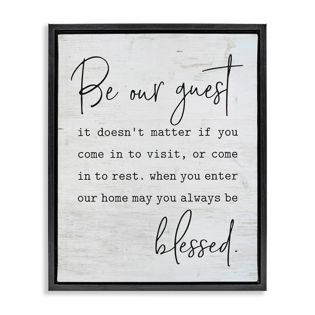 Stupell Be Our Guest Home Family Inspirational Word On Wood Texture Design Floater Frame - Off-White