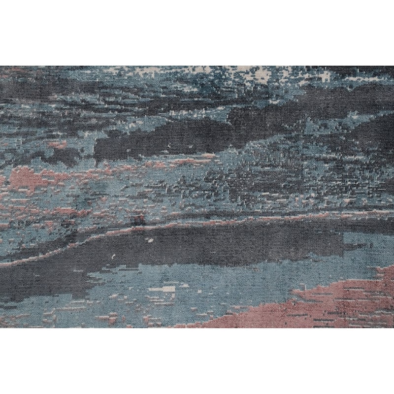 Hand Knotted Oriental Viscose Silk Carpet Modern Pictorial Multi-Colored Abstract Area Rug - 7' 11'' X 5' 3''