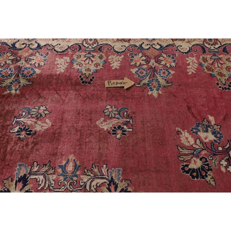 Pink Floral Mahal Persian Large Antique Area Rug Handmade Wool Carpet - 10'4"x 13'6"