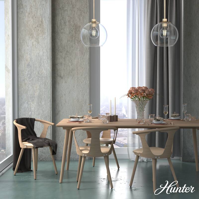 Hunter Xidane 1 Light Clear Glass Pendant or Semi-Flush Light - Kitchen Island, Dining Room, Entry - Glam, Contemporary