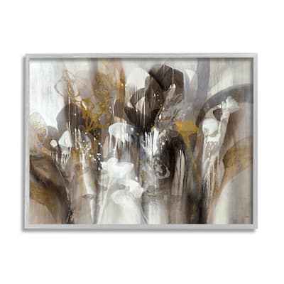 Stupell Abstract Cascading Shapes Modern Brown White Black Painting Framed Wall Art