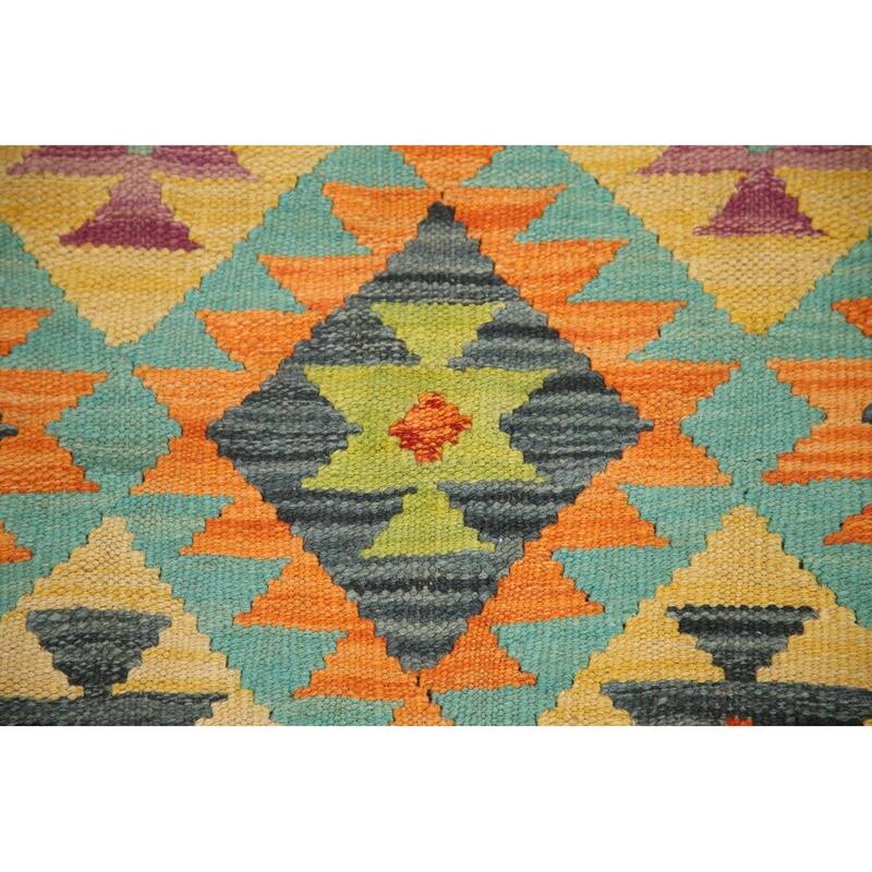 Hand Woven Oriental 100% Wool Carpet Southwestern Geometric Multi-Colored Kilim Area Rug - 6' 8'' X 5' 0''