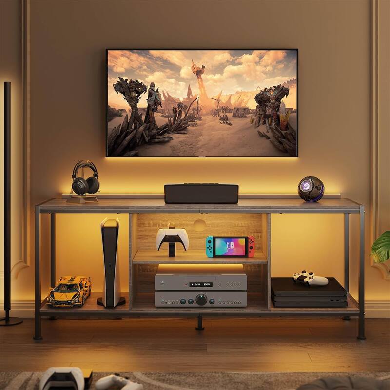 Classic Wood 55 in. TV Stand with Open Shelving for 65 in. TV 3 Tier Game & Entertainment Center TV Stand