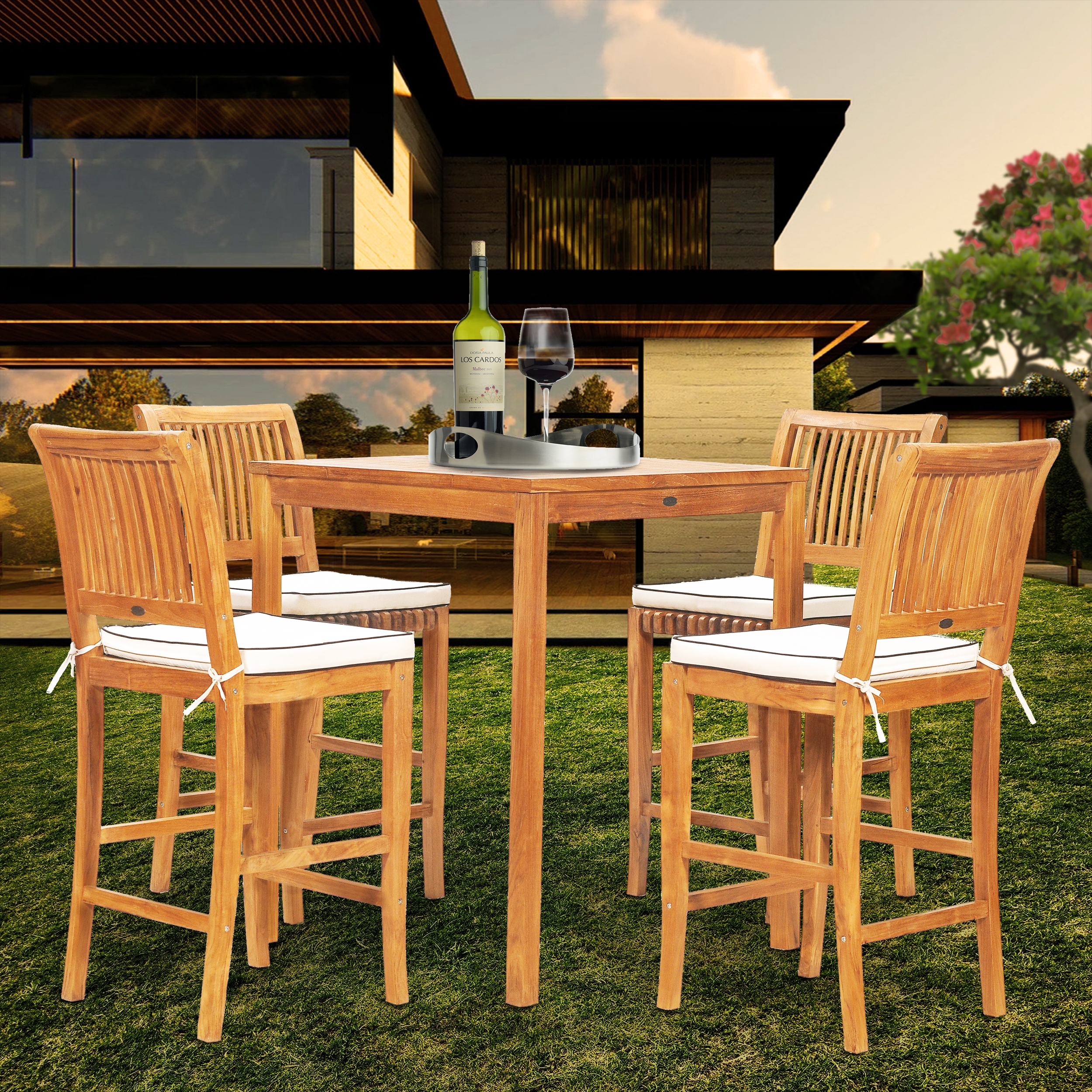 Teak bar deals height patio set