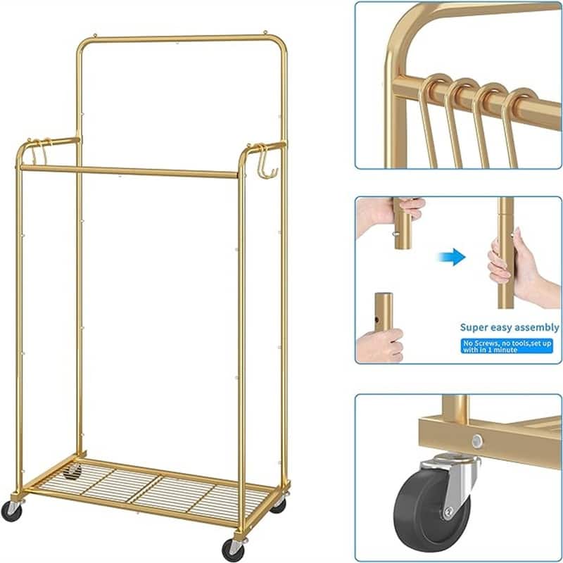 Heavy Duty Clothing Rolling Rack on Wheels for Hanging Clothes - 16"D x 29"W x 59.25"H