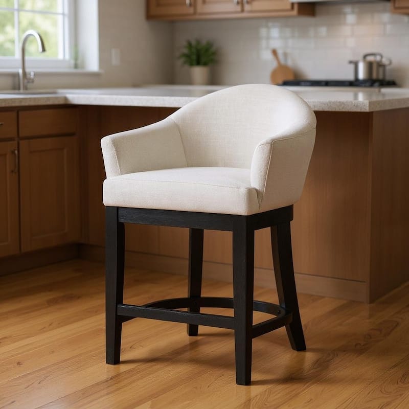 HomeRoots 36" White and Black Fabric and Solid Wood Counter Height Swivel Bar Chair - Extra Tall - White - Single
