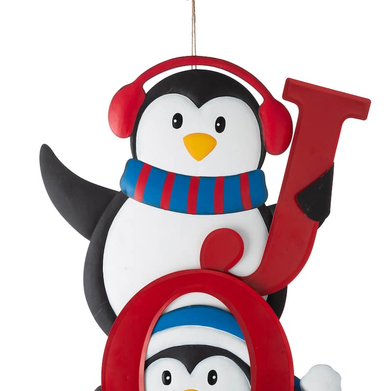 Glitzhome 42"H Christmas Metal JOY Penguin Yard Stake Wall Decor - Multi-color